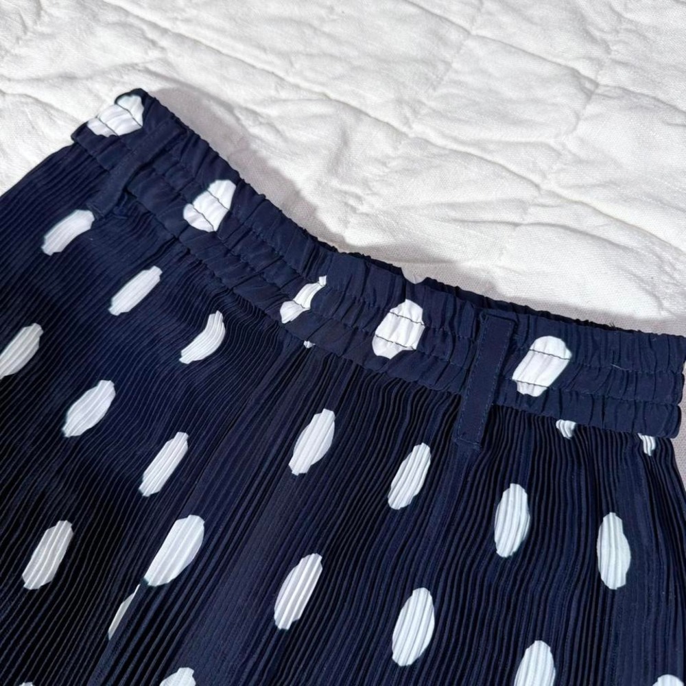 Vintage Navy Polka Dot Pleated Pants – Size S (Elastic Waist) - Picture 2 of 5